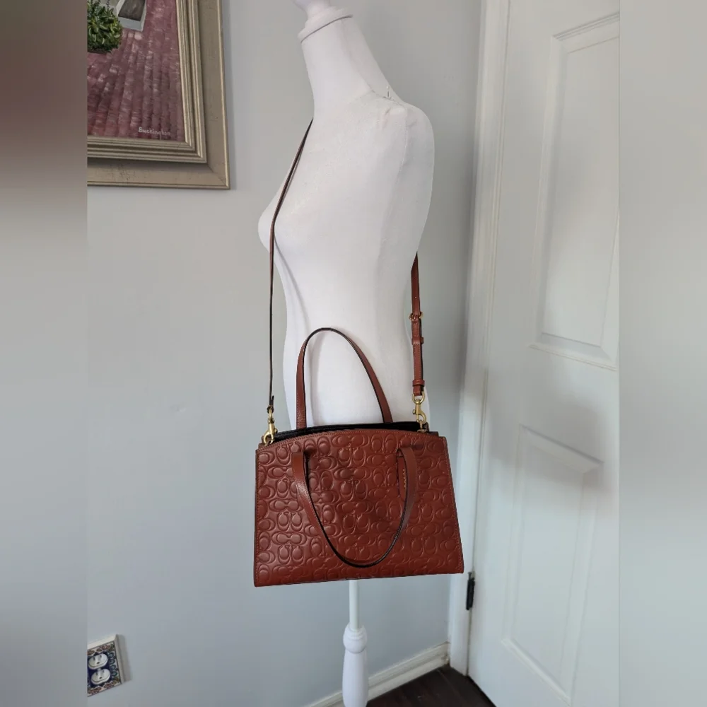Coach Charlie Embossed Reddish Brown Leather Satchel - Picture 9 of 10